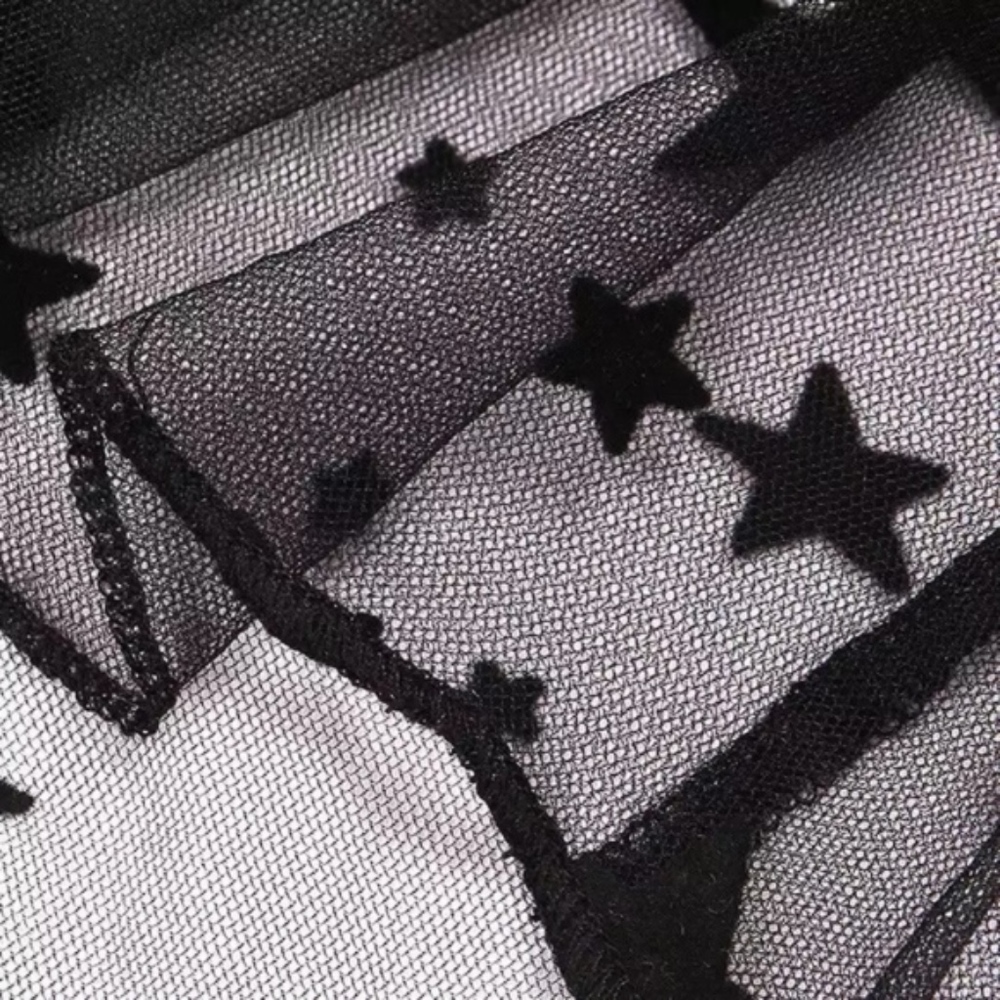 Star mesh coverup crop top blouse in black - Picture 7 of 8
